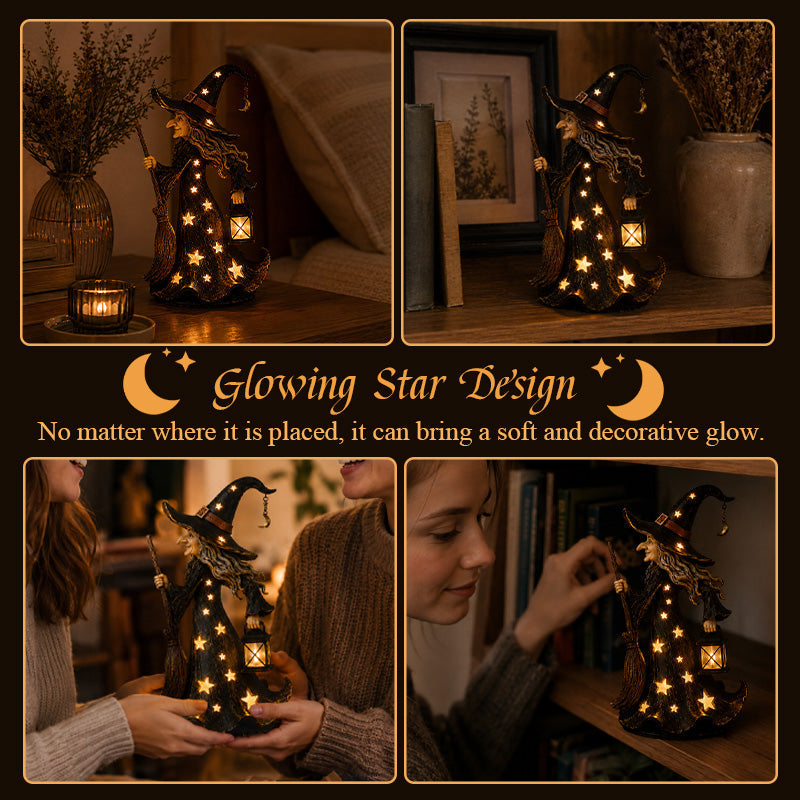Starlight Witch Night Light Figurine | Halloween Witch Ornament with Warm LED Lights