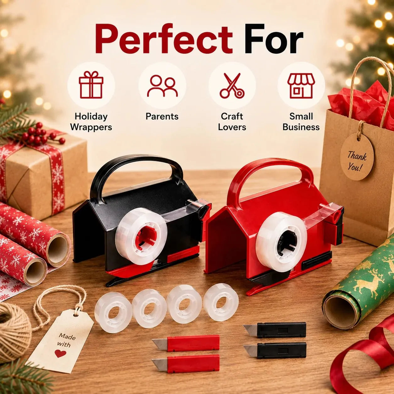 2-in-1 Wrapping Paper Cutter & Tape Dispenser - Faster Gift Wrapping Tool
