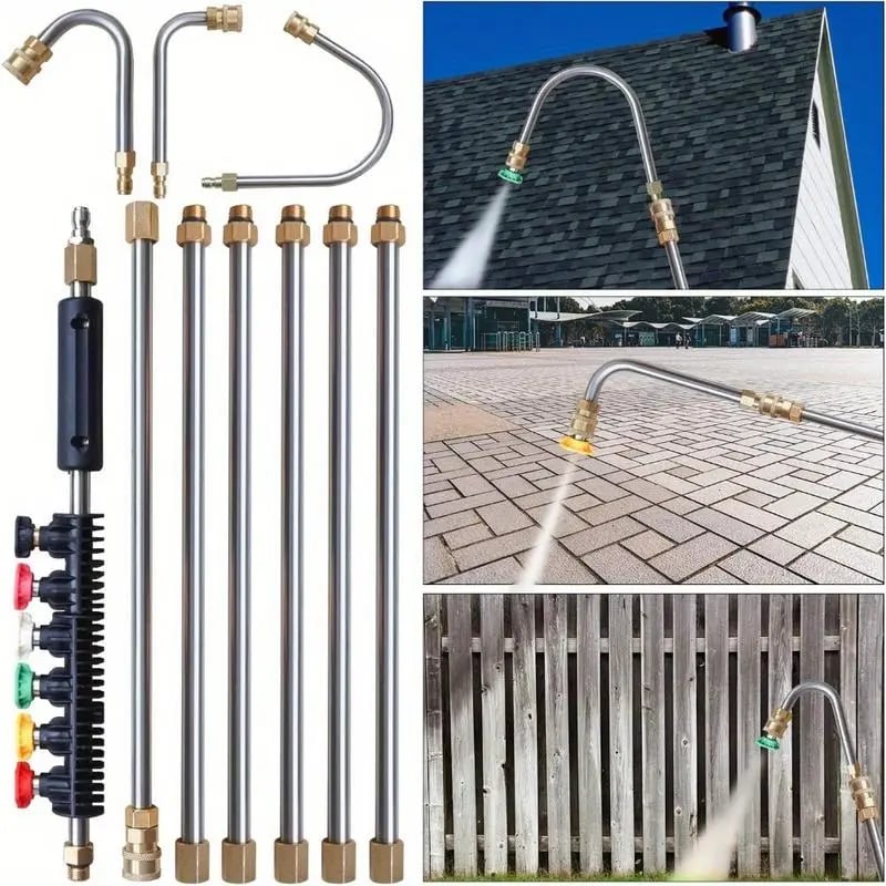 🧹Stainless Steel Power Washer Wand, Angled Extension Lance for Roof Gutter Car Cleaning 💦