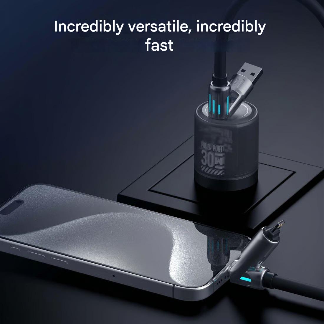 ⏰4-in-1 USB charging cable, fast charging, MAX. 60 W