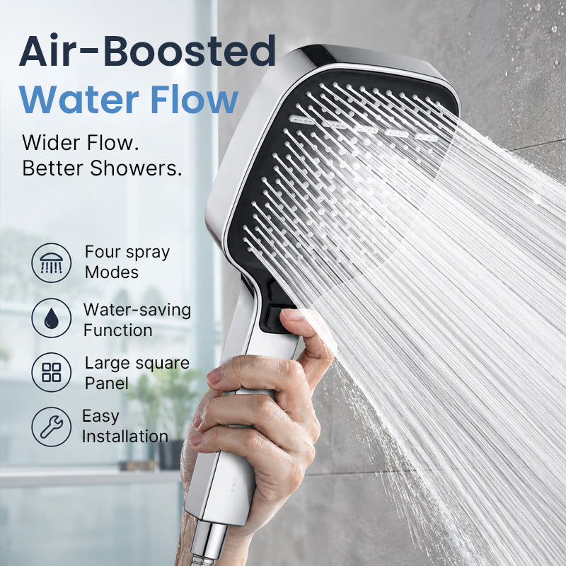 Square Air-Boosted Waterfall Handheld Shower Head 🚿
