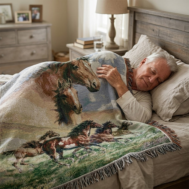🐎 Spirit of the Wild: Artisan Horse Tapestry Blanket