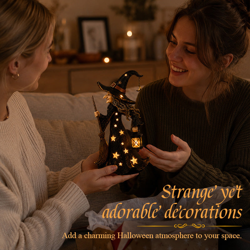 Starlight Witch Night Light Figurine | Halloween Witch Ornament with Warm LED Lights