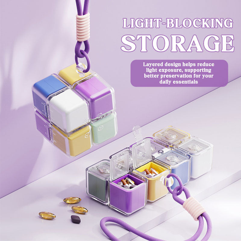 💊 Cube Pill Organizer - Portable 8-Compartment Case