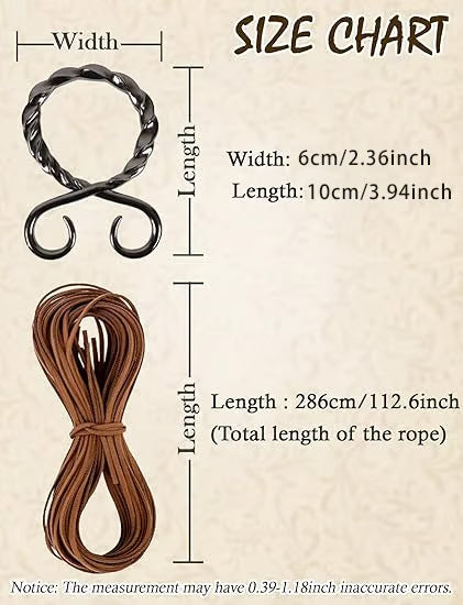 Medieval Viking Braided Leather Belt Set, with Ring Buckle & Tassel Decorations