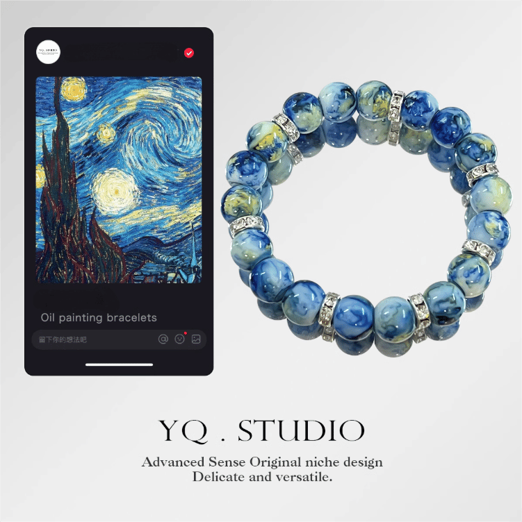Starry Night-Inspired Bracelet – Oil Painting Style, Elegant Vintage Design with Blue & Colorful Accents