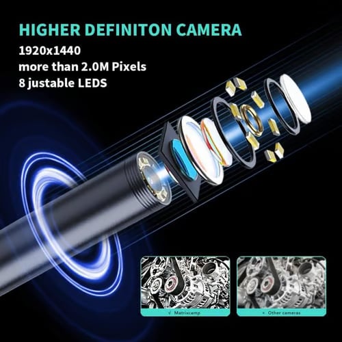 16.4ft Endoscope Camera with Light for iPhone and Android, 480P HD IP67 Waterproof Borescope with 8 Adjustable LED Lights, Semi-Rigid Snake Camera, 8mm Black, Diagnostic Tool