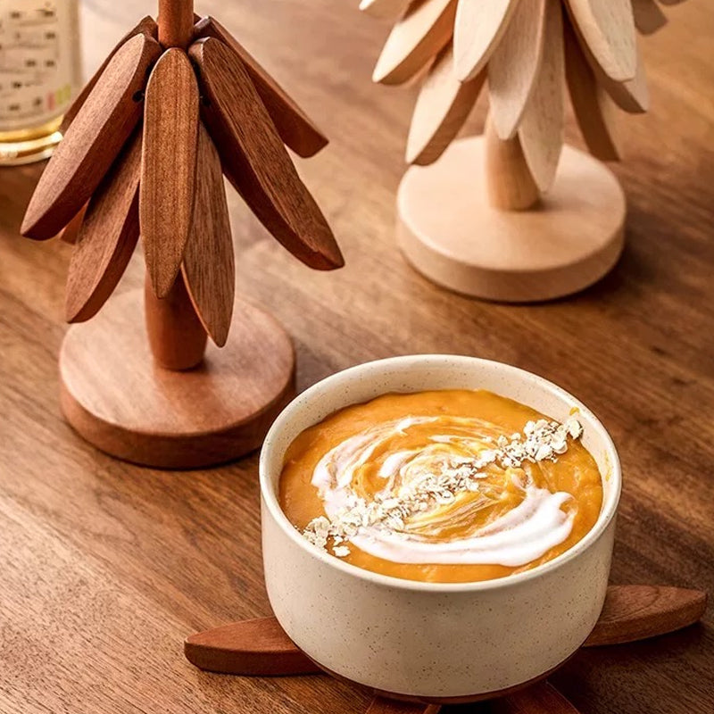 Premium Heat-Resistant Natural Wooden Trivet Set for Hot Dishes