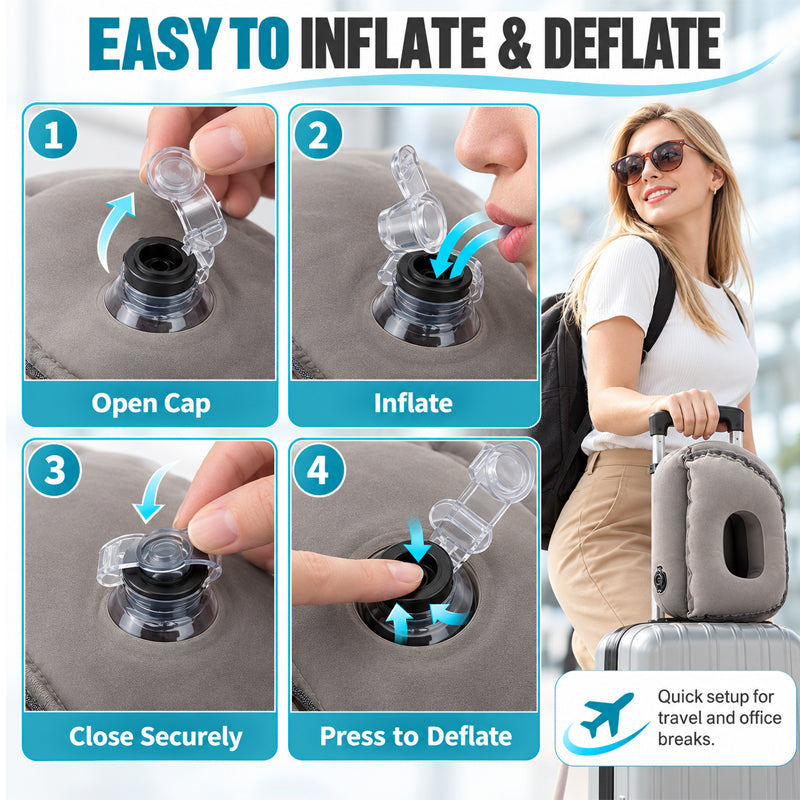 ✈️💤 Portable Inflatable Airplane Sleep Pillow — Forward & Side Rest Support