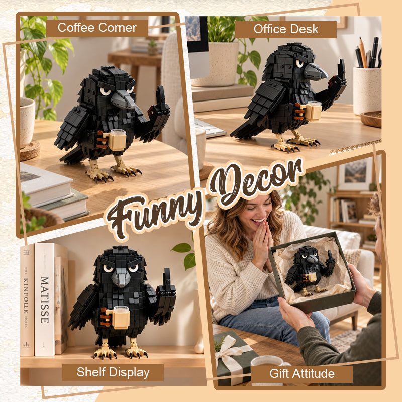 🐦‍⬛ Sarcastic Coffee Crow-- Building Block Set – Funny Do Not Disturb Desk Decor