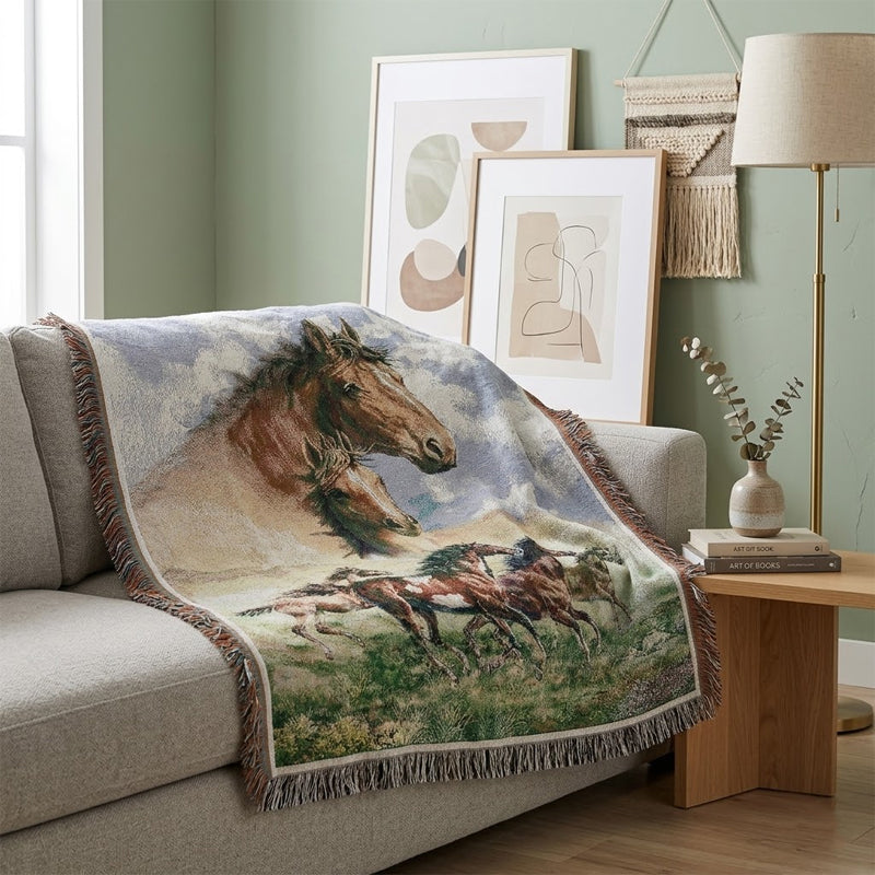 🐎 Spirit of the Wild: Artisan Horse Tapestry Blanket