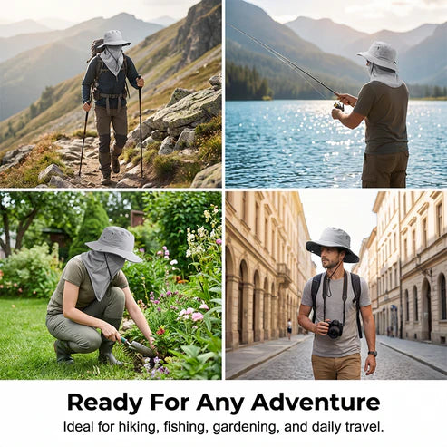 ☀️ Breathable fishing hat with a removable face mask