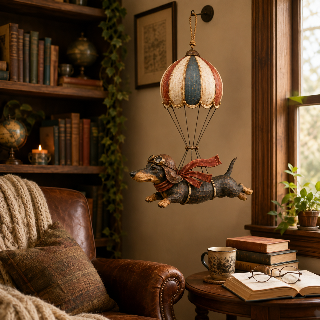 Vintage Flying Dachshund Hot Air Balloon Decor