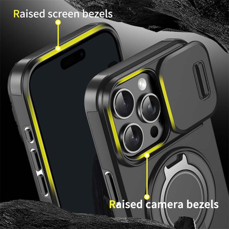 Case with Slide Camera Cover & Rotatable Ring Kickstand, Grade Shockproof Protective Case