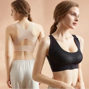 Wireless Support Bra with Front Closure and Crossed Straps at the Back