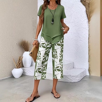 Loungewear Set with Crew-Neck Top (Layered Look) & Extra-Wide-Leg Pants – Comfortable, Airy & Versatile – Ideal for Everyday Wear & Travel