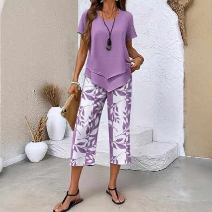 Loungewear Set with Crew-Neck Top (Layered Look) & Extra-Wide-Leg Pants – Comfortable, Airy & Versatile – Ideal for Everyday Wear & Travel