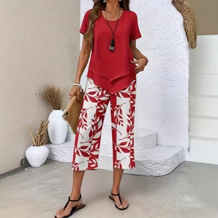 Loungewear Set with Crew-Neck Top (Layered Look) & Extra-Wide-Leg Pants – Comfortable, Airy & Versatile – Ideal for Everyday Wear & Travel