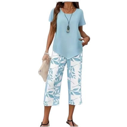 Loungewear Set with Crew-Neck Top (Layered Look) & Extra-Wide-Leg Pants – Comfortable, Airy & Versatile – Ideal for Everyday Wear & Travel