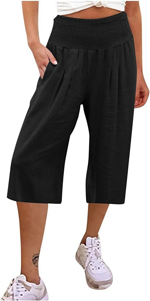 Lightweight Elastic Waist Crop Pants for Women