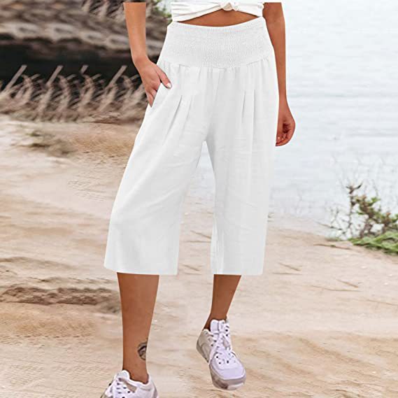 Lightweight Elastic Waist Crop Pants for Women
