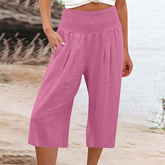 Lightweight Elastic Waist Crop Pants for Women