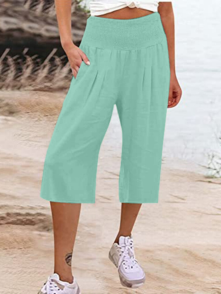 Lightweight Elastic Waist Crop Pants for Women