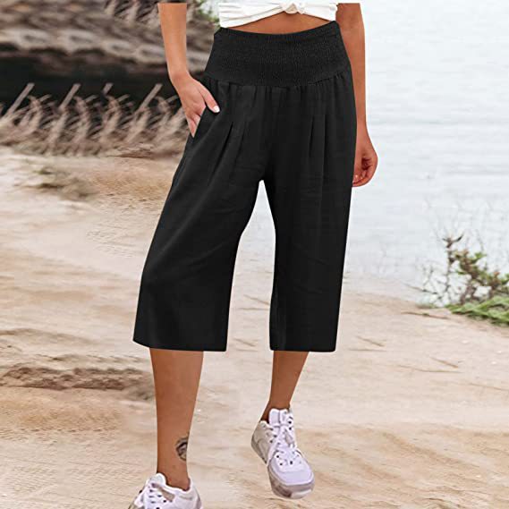 Lightweight Elastic Waist Crop Pants for Women