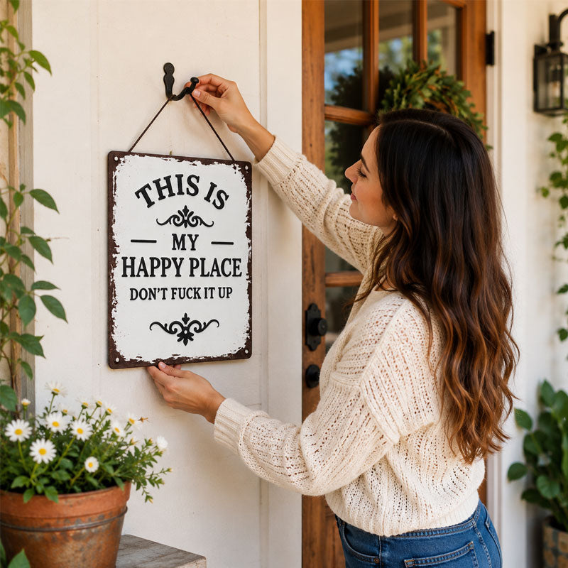 “This Is My Happy Place” Rustic metal Hanging Sign ✨🏡💖