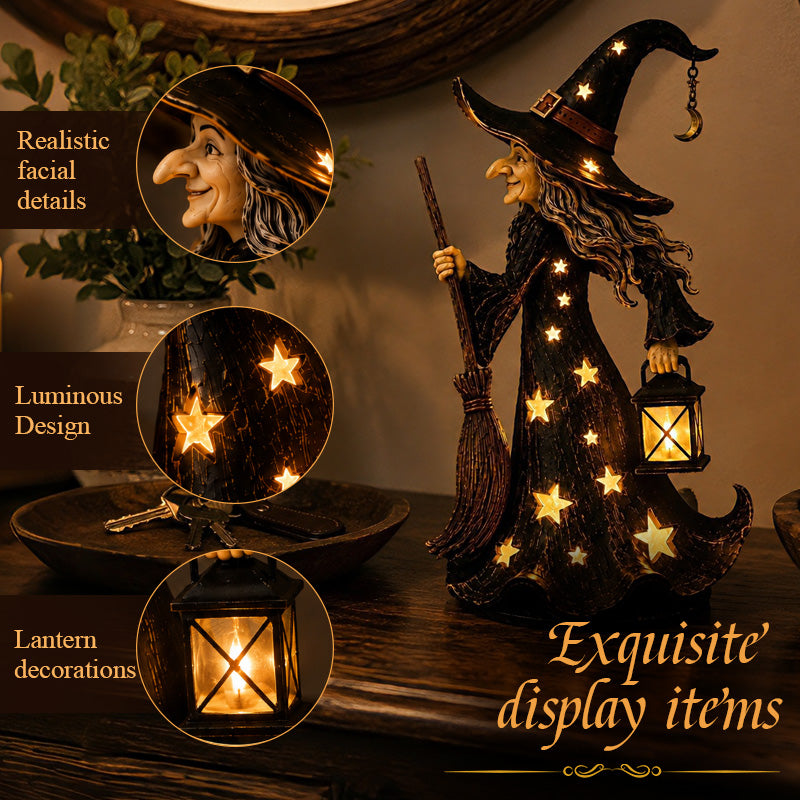Starlight Witch Night Light Figurine | Halloween Witch Ornament with Warm LED Lights