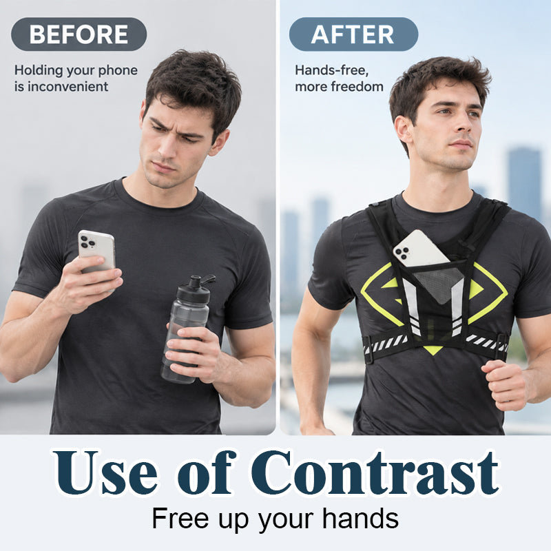 🏃Hands-Free Running Vest -- Water Bottle, Phone Storage & Reflective Safety