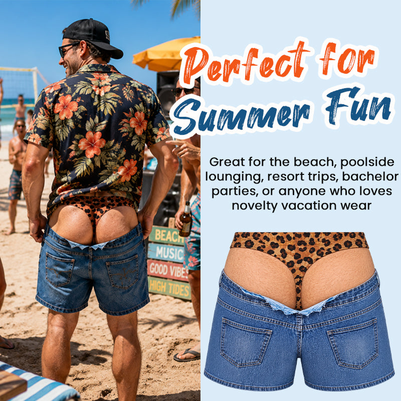 Leopard Print Denim Funny Beach Swim Trunks
