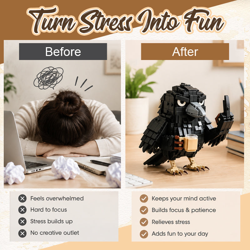 🐦‍⬛ Sarcastic Coffee Crow-- Building Block Set – Funny Do Not Disturb Desk Decor