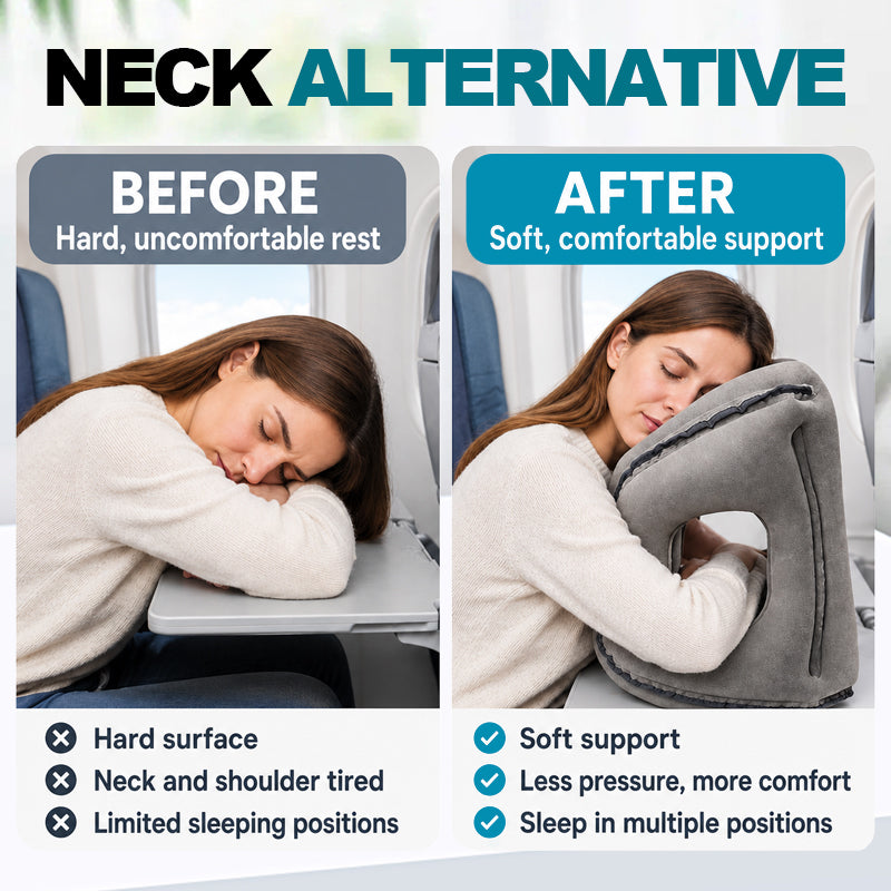 ✈️💤 Portable Inflatable Airplane Sleep Pillow — Forward & Side Rest Support