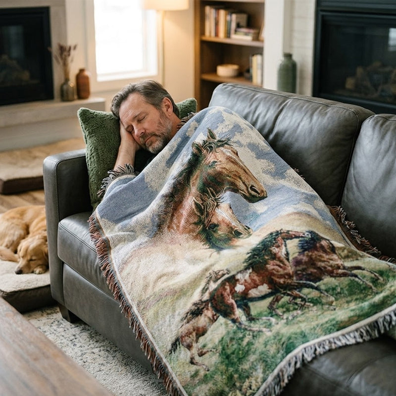 🐎 Spirit of the Wild: Artisan Horse Tapestry Blanket