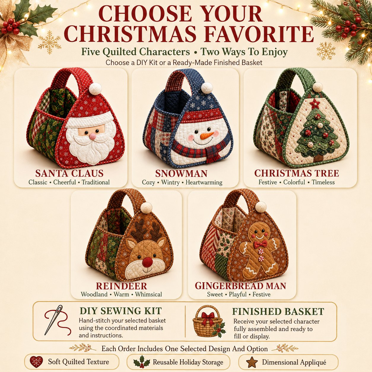 🎄 Christmas Character Quilted Carry Basket ✨