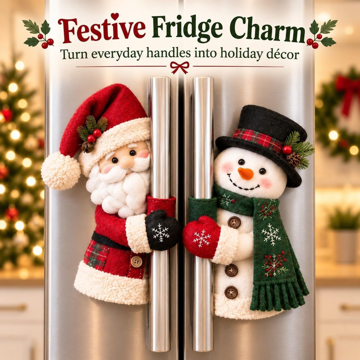 Father Christmas & Snowman Fridge Handle Huggers | Christmas Kitchen Decor