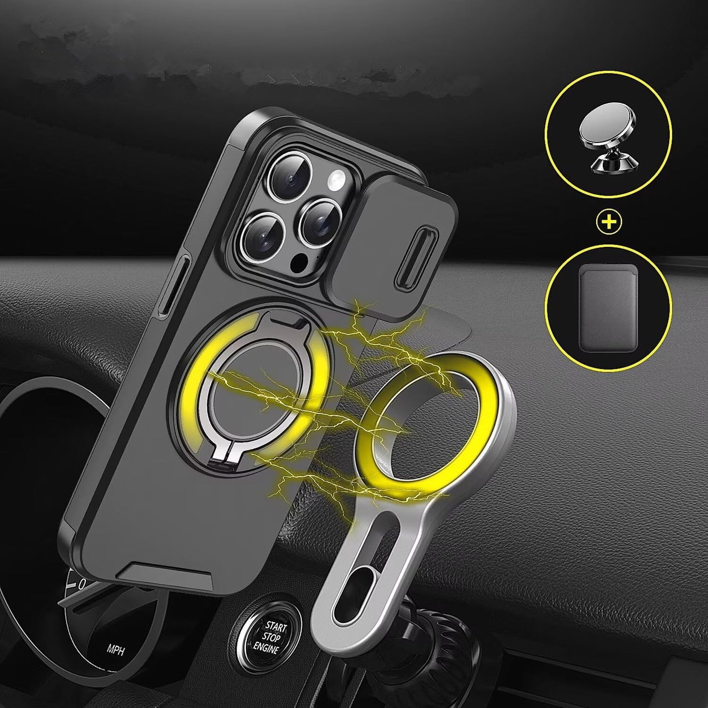 Case with Slide Camera Cover & Rotatable Ring Kickstand, Grade Shockproof Protective Case