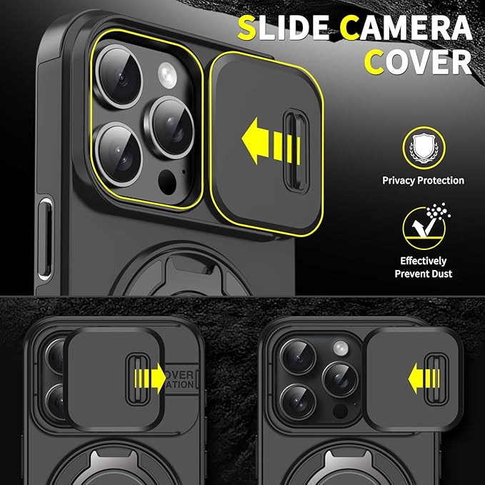 Case with Slide Camera Cover & Rotatable Ring Kickstand, Grade Shockproof Protective Case
