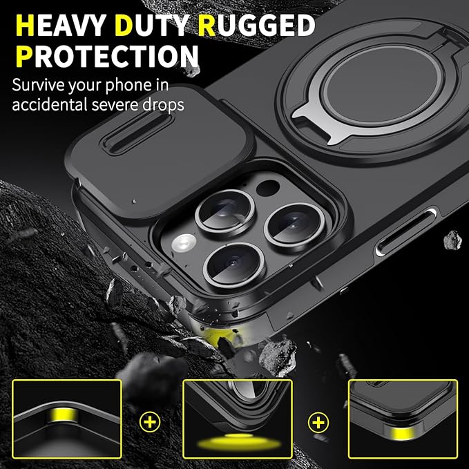 Case with Slide Camera Cover & Rotatable Ring Kickstand, Grade Shockproof Protective Case