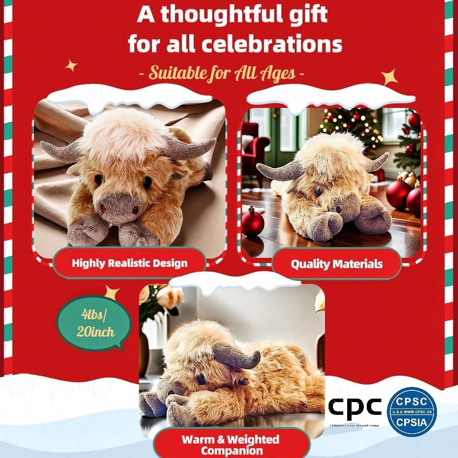 Cute cartoon highland cow stuffed animal