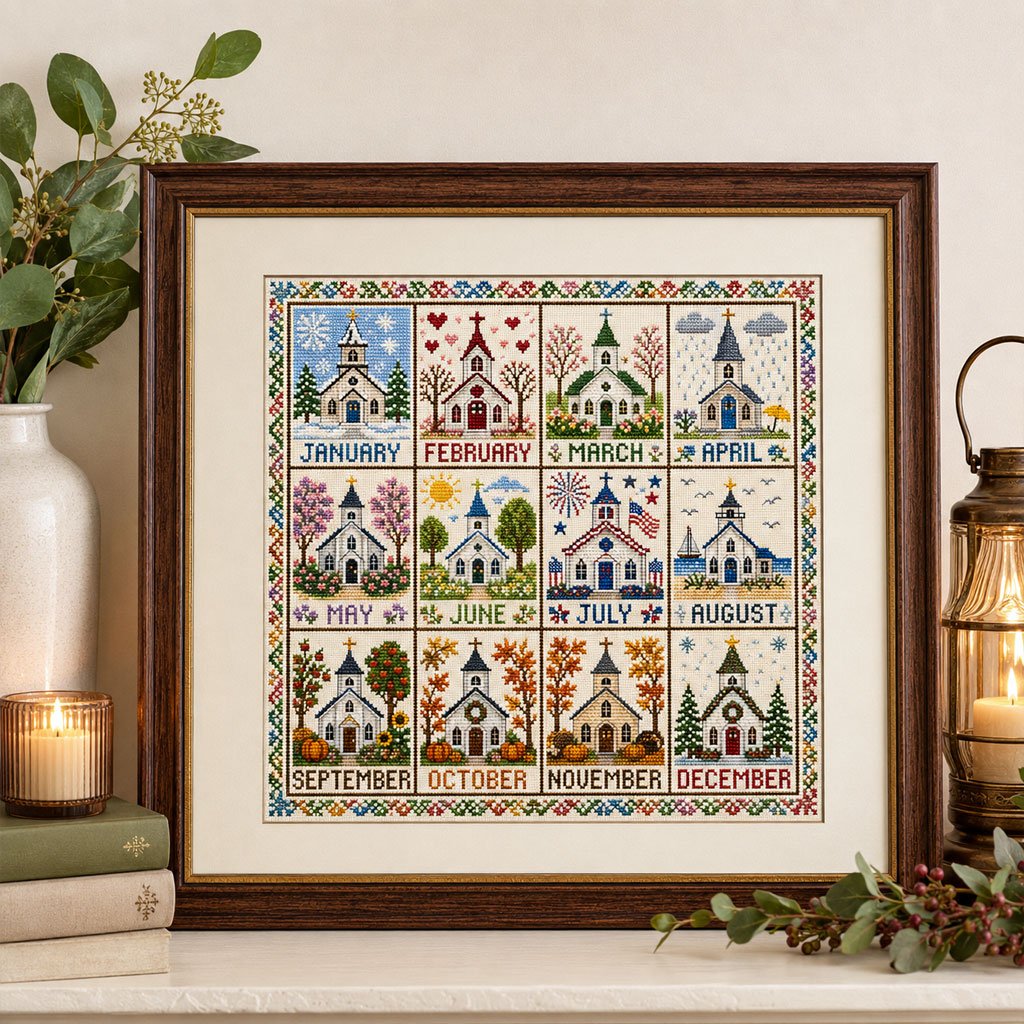 🔥LAST DAY48% OFF -🏡 12-Month Seasons & Holidays Cross Stitch Kit — Relaxing DIY Craft Project for Beginners & Craft Lovers