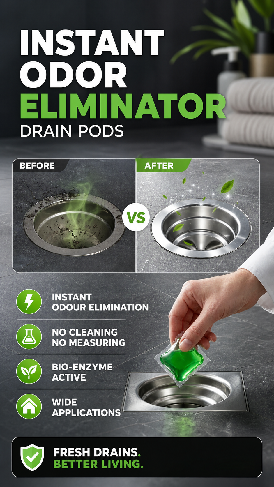 ⭐🥳2026 HOT SALE🥳💞50K+ SOLD!｜Drain Deodorizer Pods – Bio‑enzyme formula neutralizes smells at the source. Instant fresh scent, no harsh chemicals. Say goodbye to embarrassing odours. 🚰✅