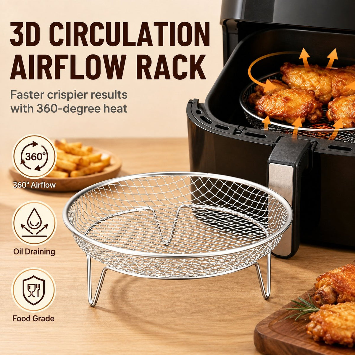 🔥🥘 Stainless steel rack for hot-air fryers – Effortless crispiness