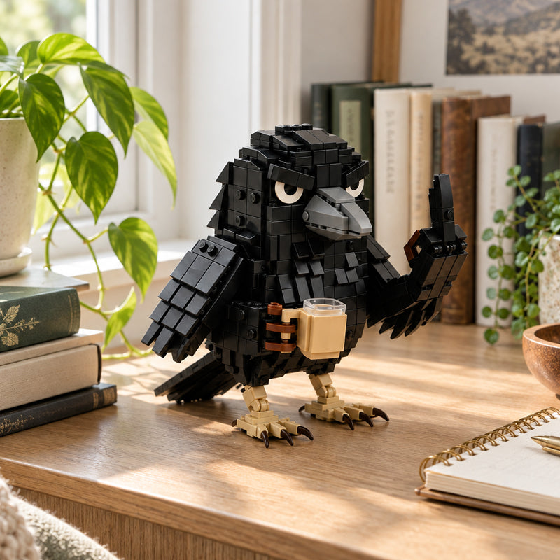 🐦‍⬛ Sarcastic Coffee Crow-- Building Block Set – Funny Do Not Disturb Desk Decor