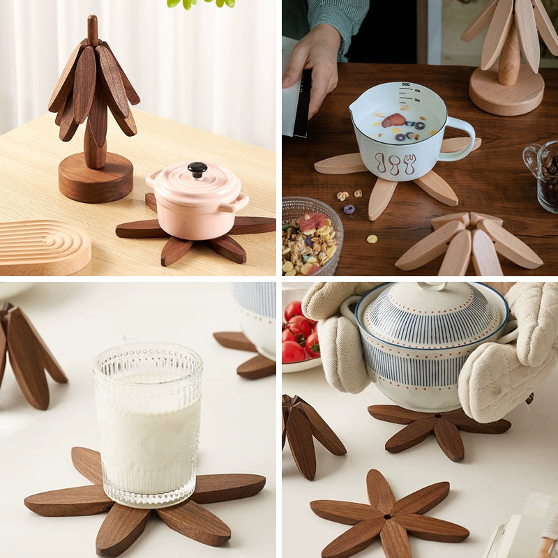 Premium Heat-Resistant Natural Wooden Trivet Set for Hot Dishes
