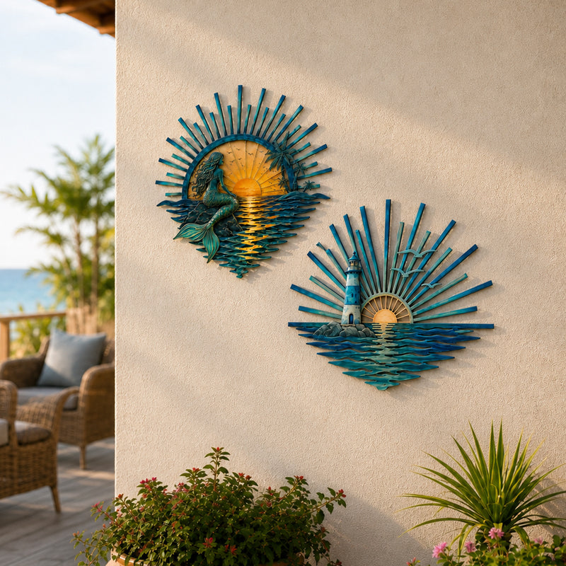 ⏳ Last Day 49% OFF – 🌊 Coastal Sunrise Metal Wall Art🐚