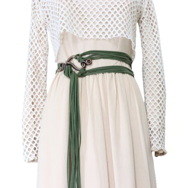 Medieval Viking Braided Leather Belt Set, with Ring Buckle & Tassel Decorations