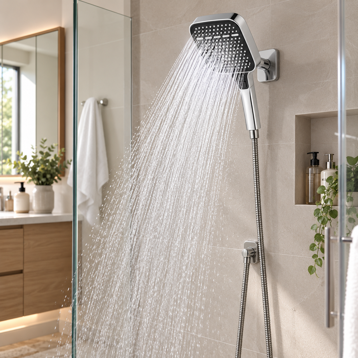 Square Air-Boosted Waterfall Handheld Shower Head 🚿