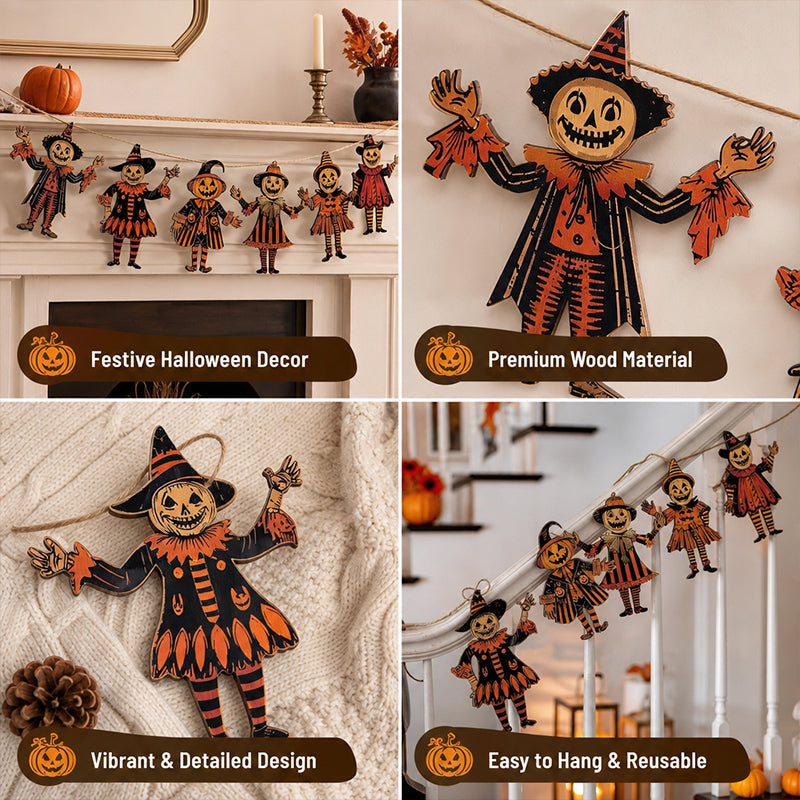 Vintage Halloween Wooden Wall Hanging Set
